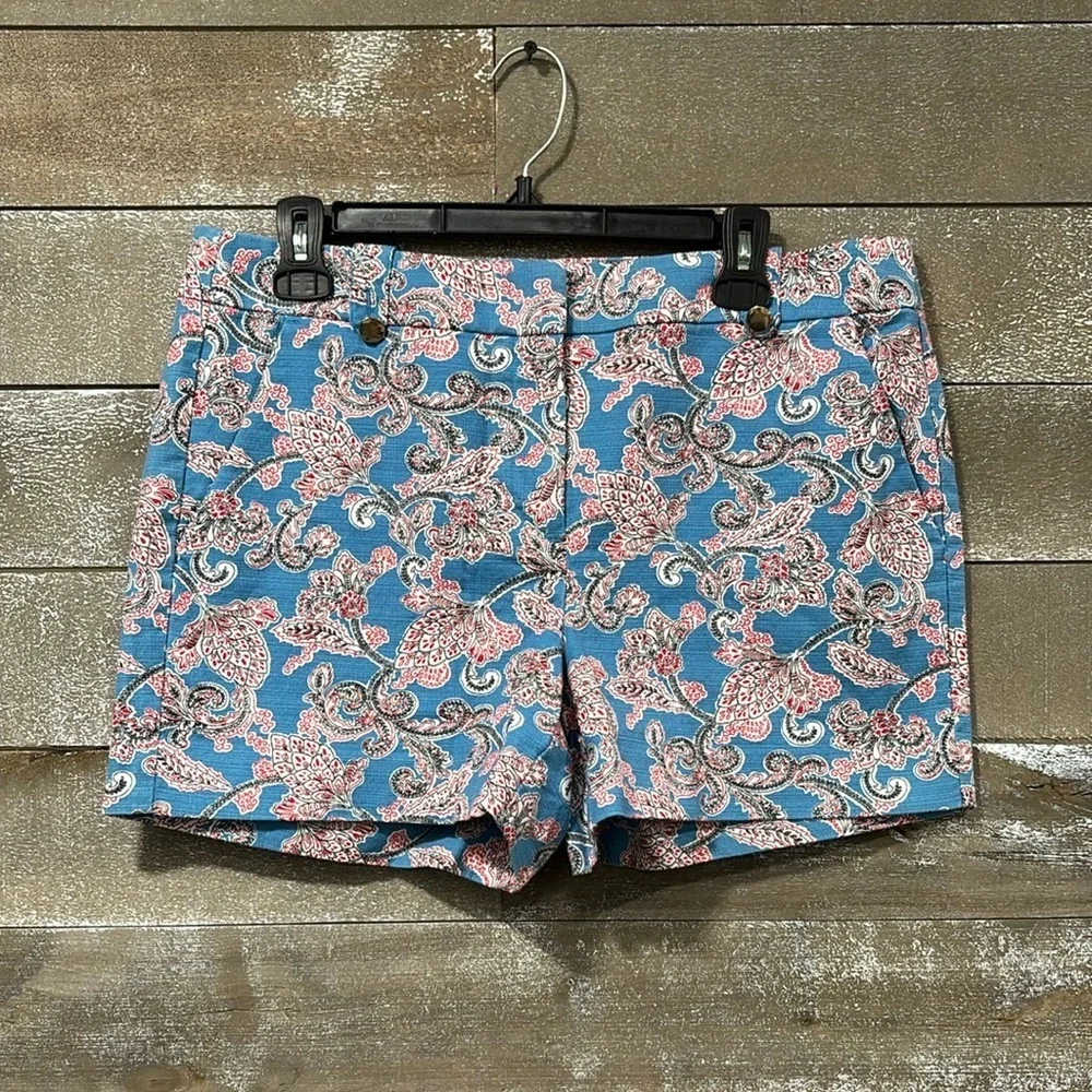 LOFT blue and pink paisley 4” short size 10